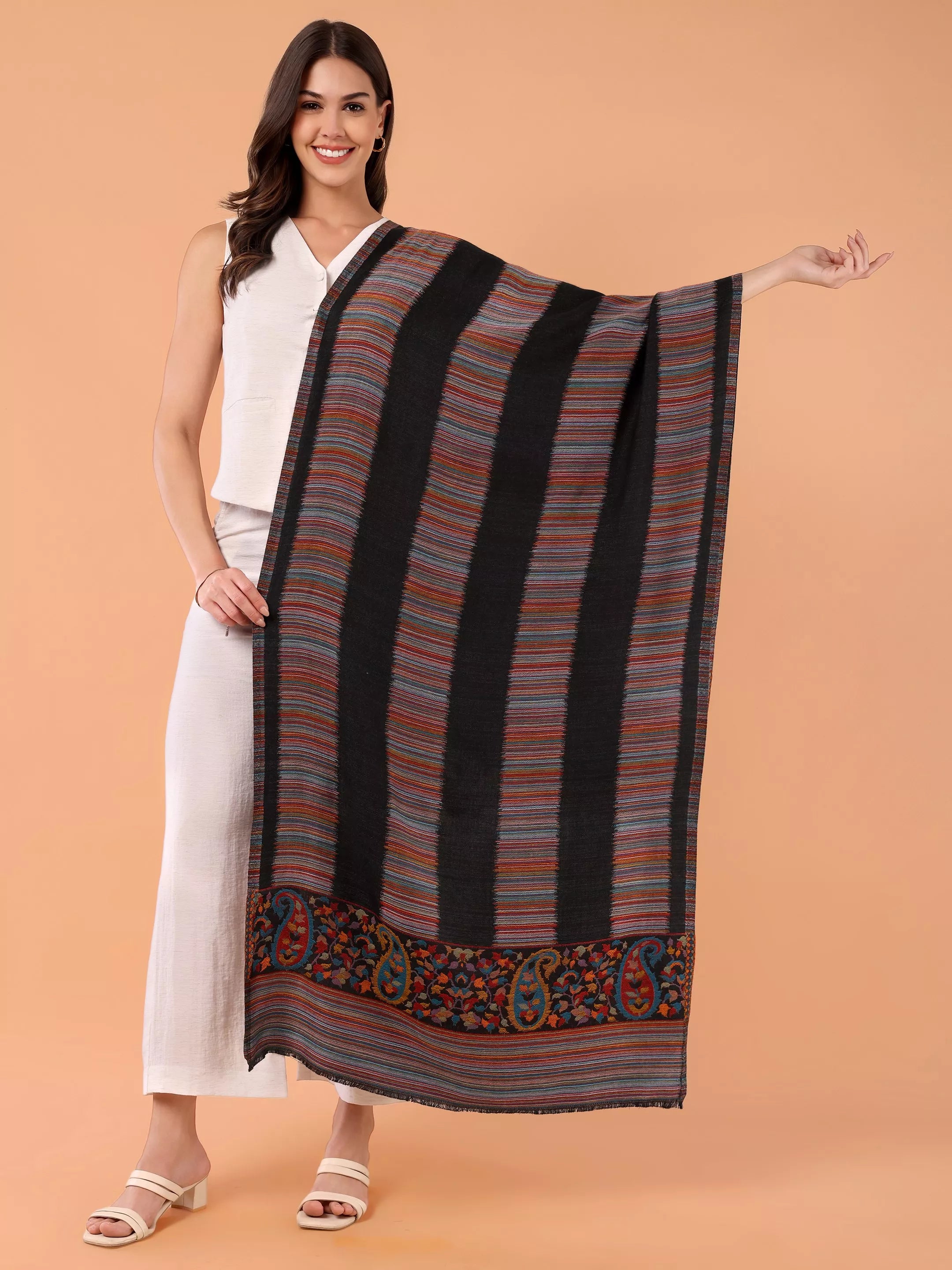 SILKINA Paisley Woven Modal Silk Stole-Dark black base