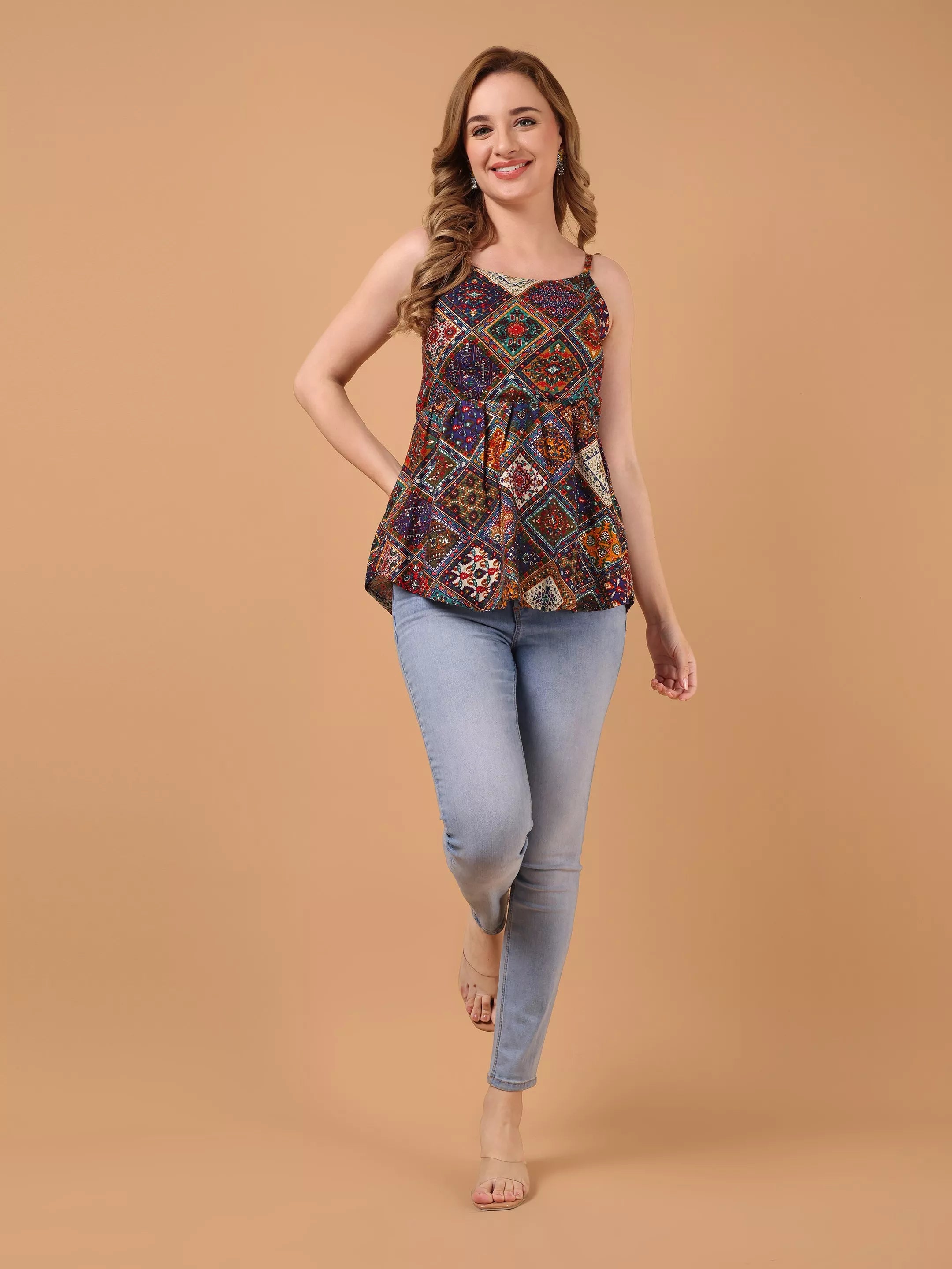 SANAH Boho Print Sleeveless Top