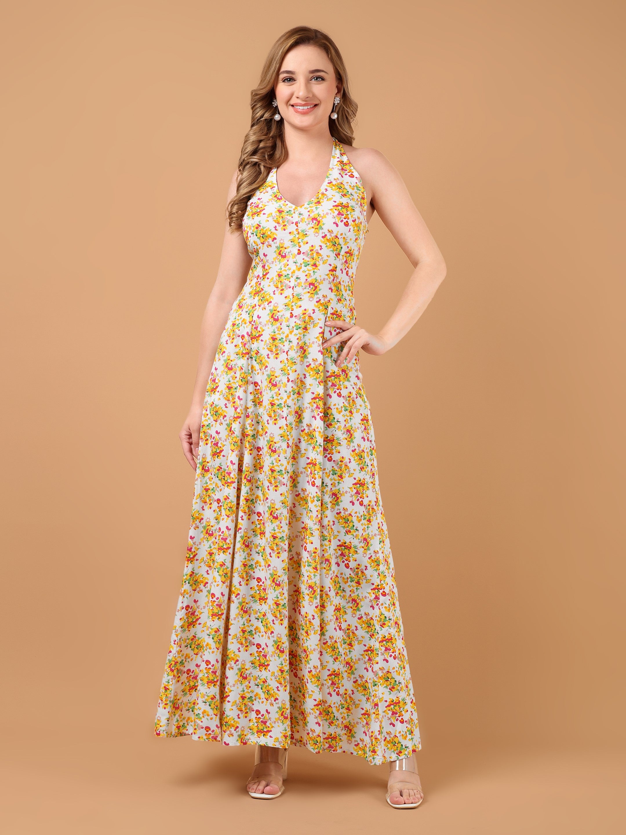 FLORA Halter Neck Dress- Yellow