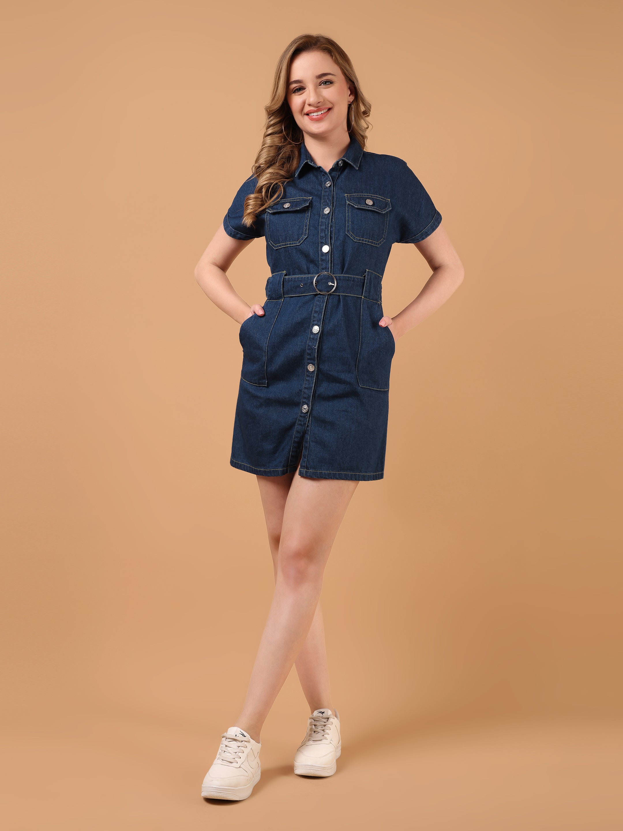 DYNA Denim Midi Dress-Blue