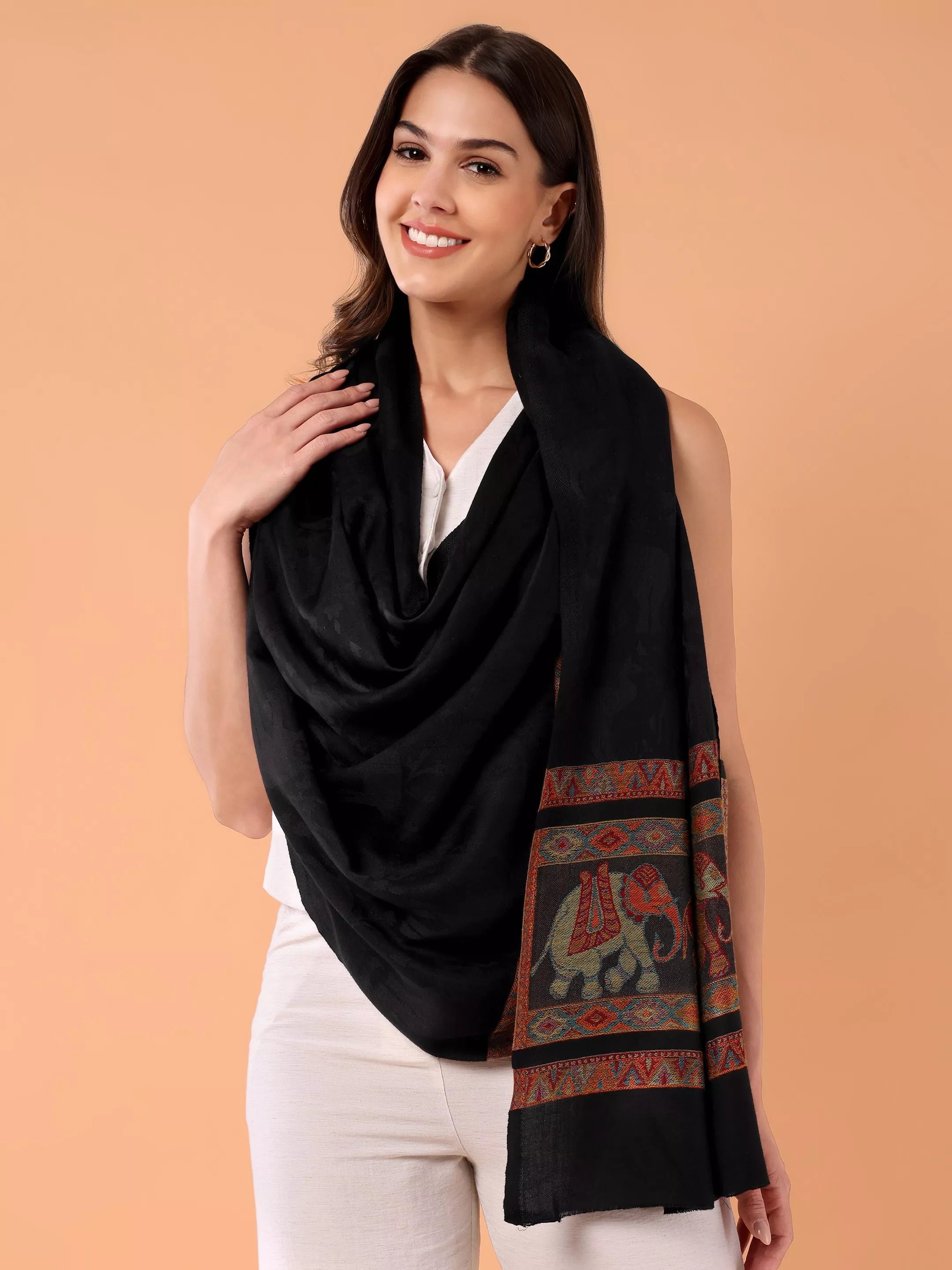 SILKINA Paisley Woven Modal Silk Stole-Dark black base