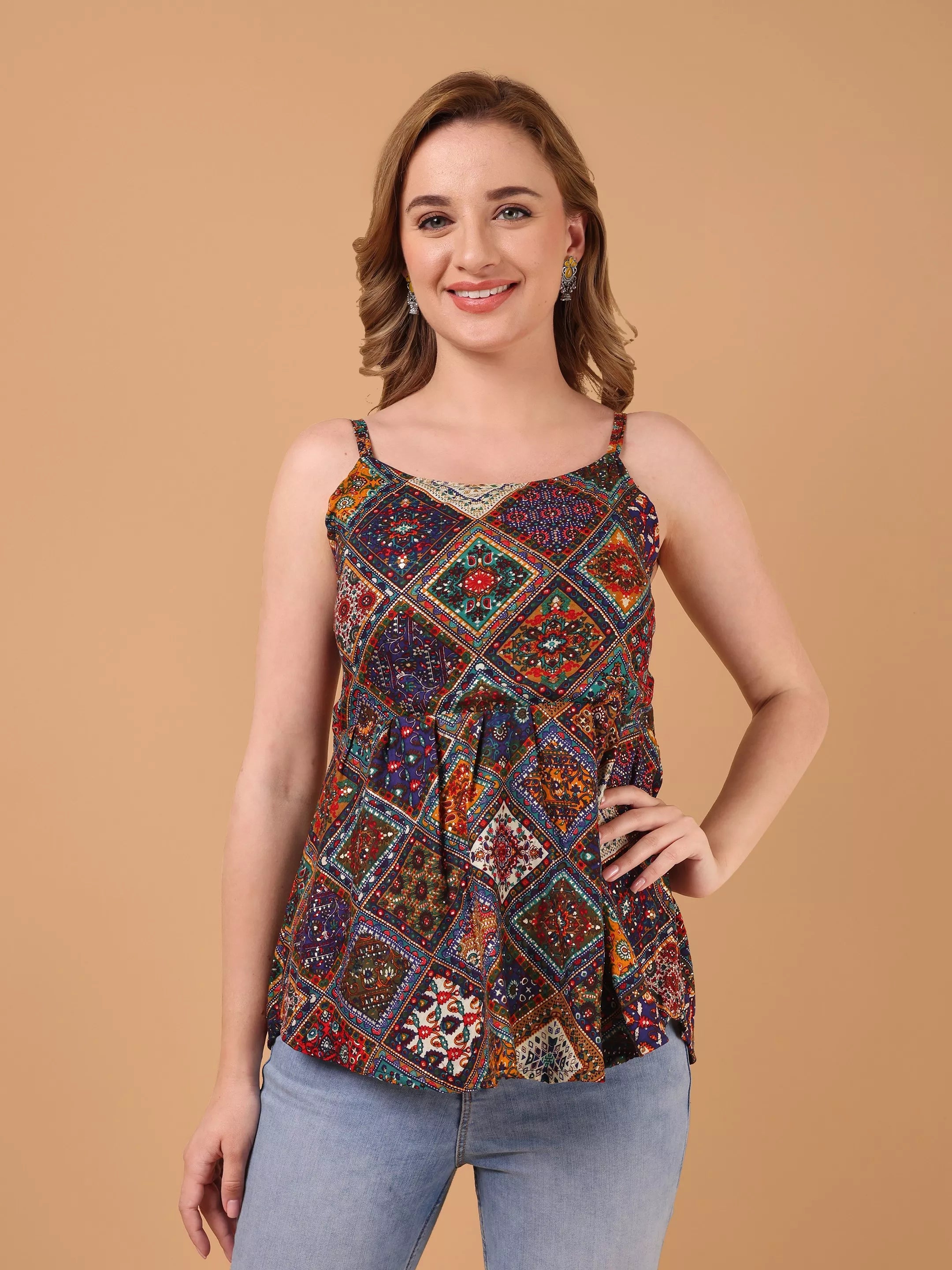 SANAH Boho Print Sleeveless Top