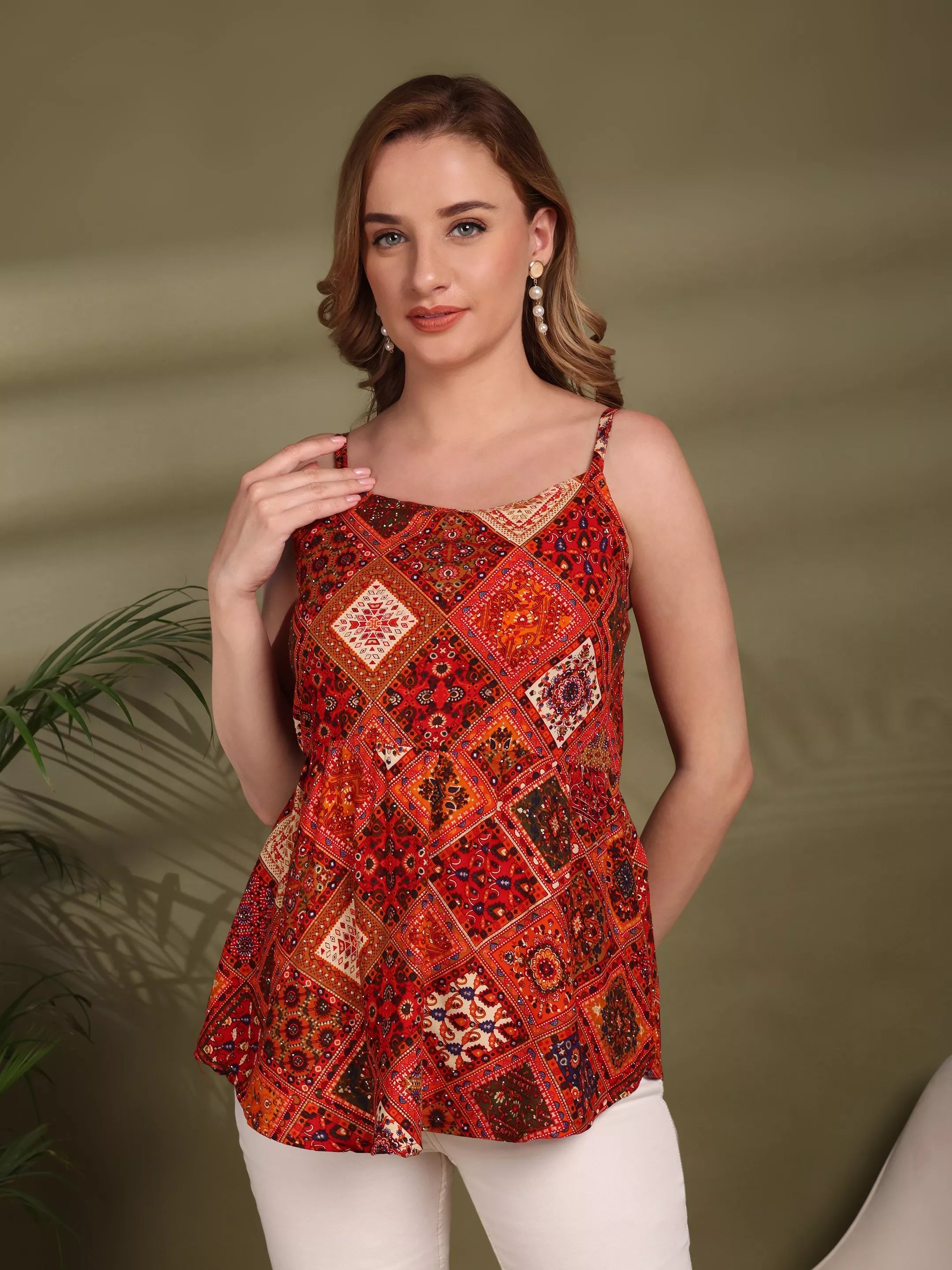 SANAH Boho Print Sleeveless Top