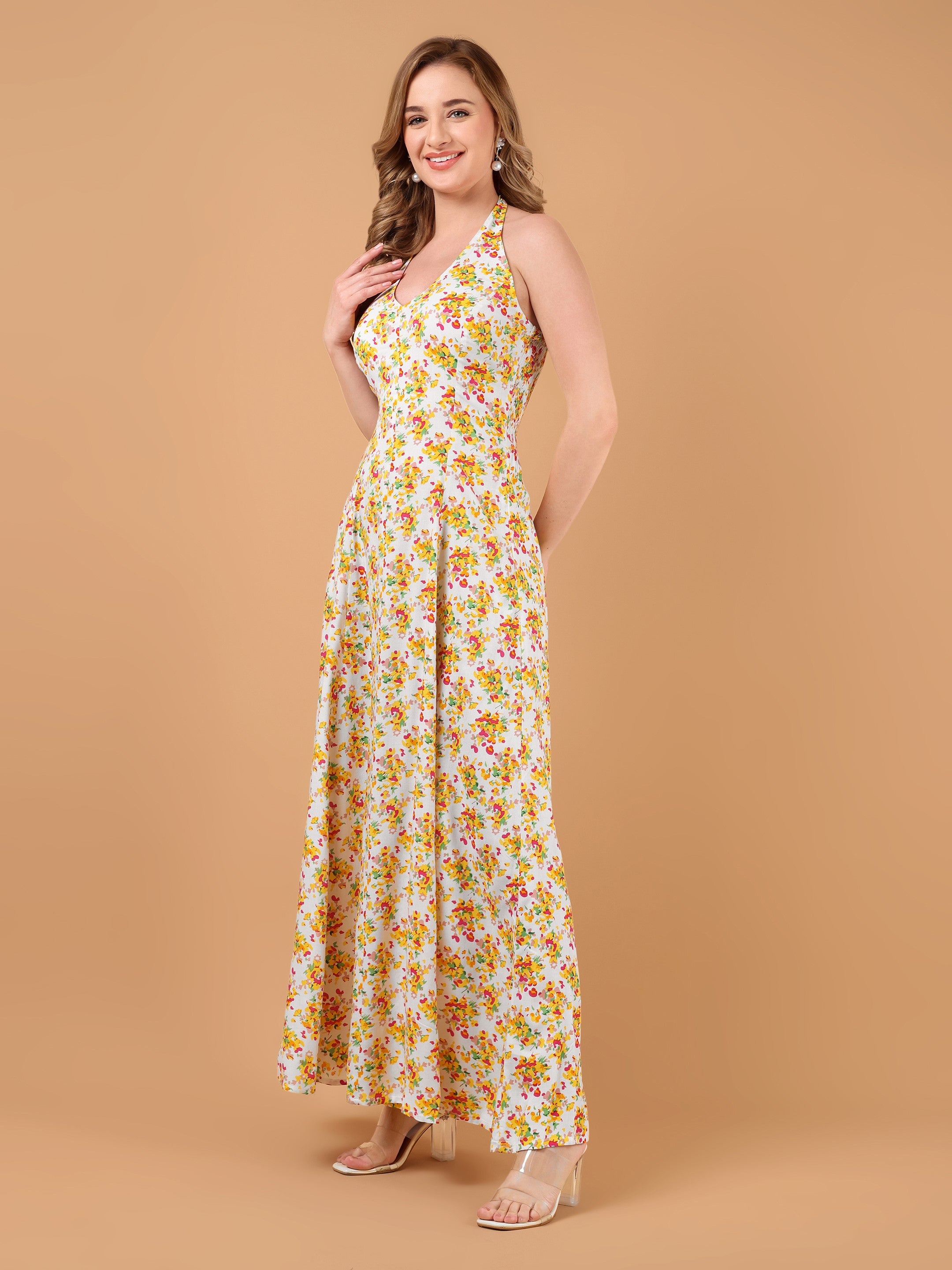 FLORA Halter Neck Dress- Yellow