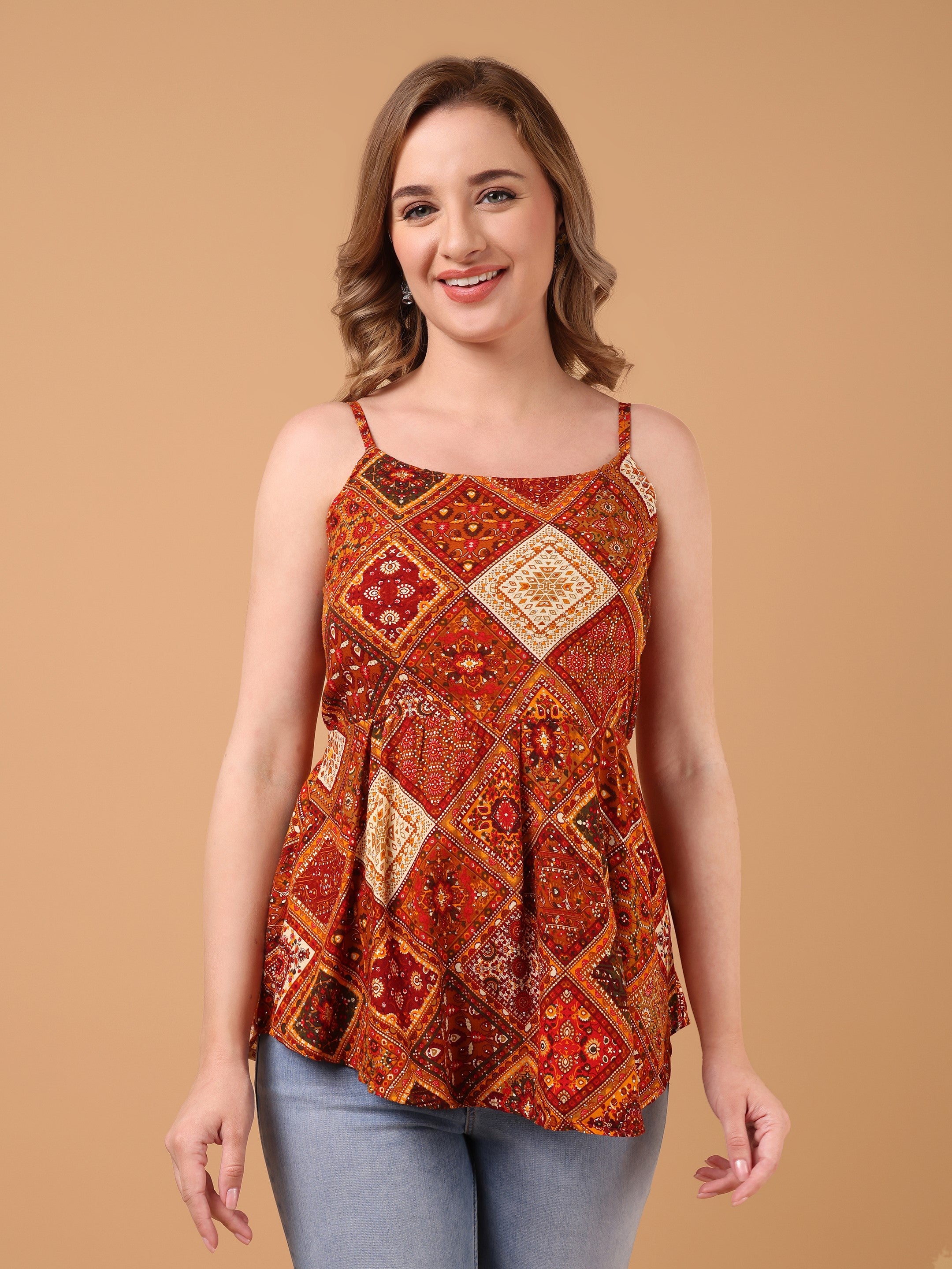 SANAH Boho Print Sleeveless Top