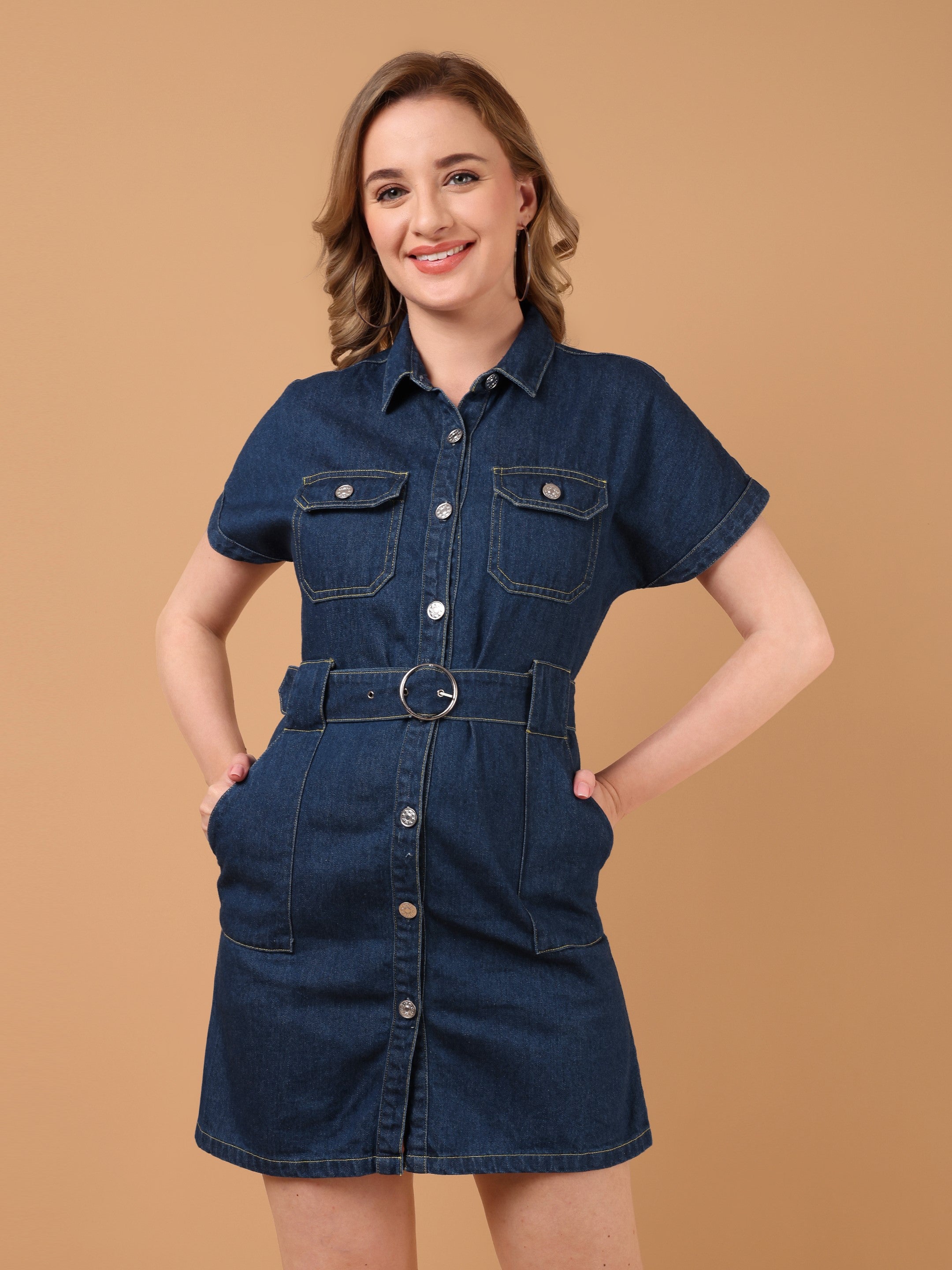 DYNA Denim Midi Dress-Blue