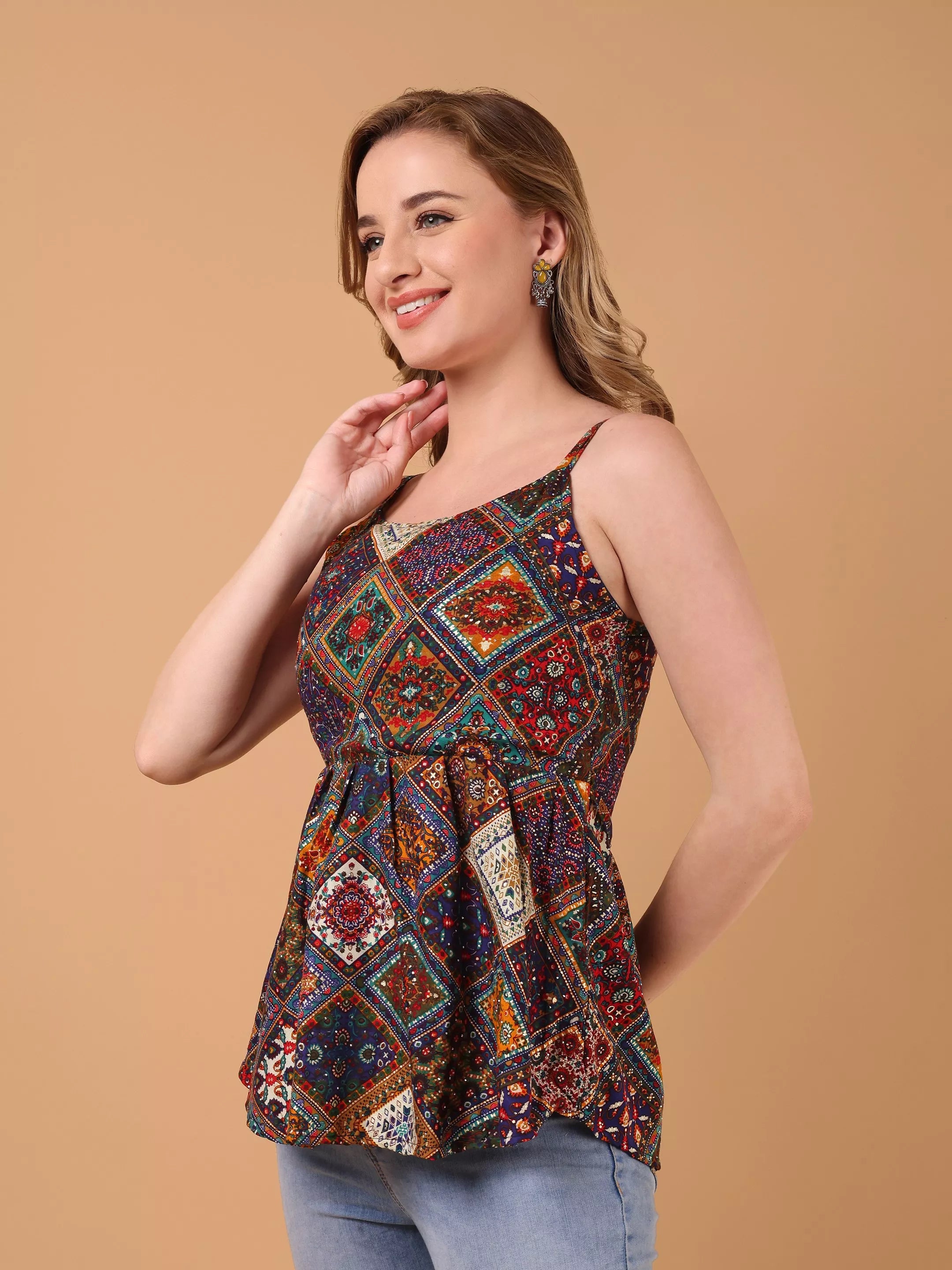 SANAH Boho Print Sleeveless Top