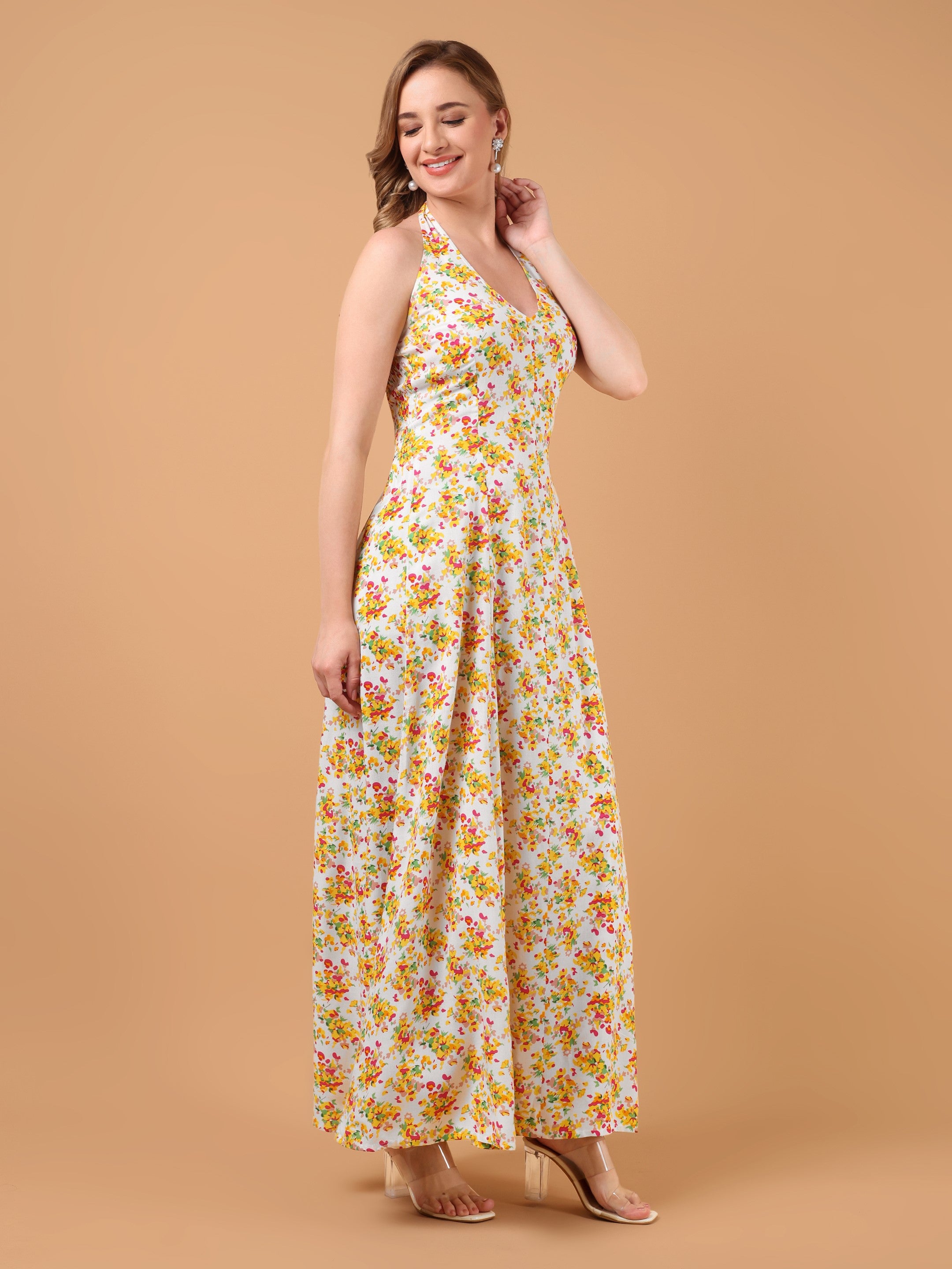 FLORA Halter Neck Dress- Yellow