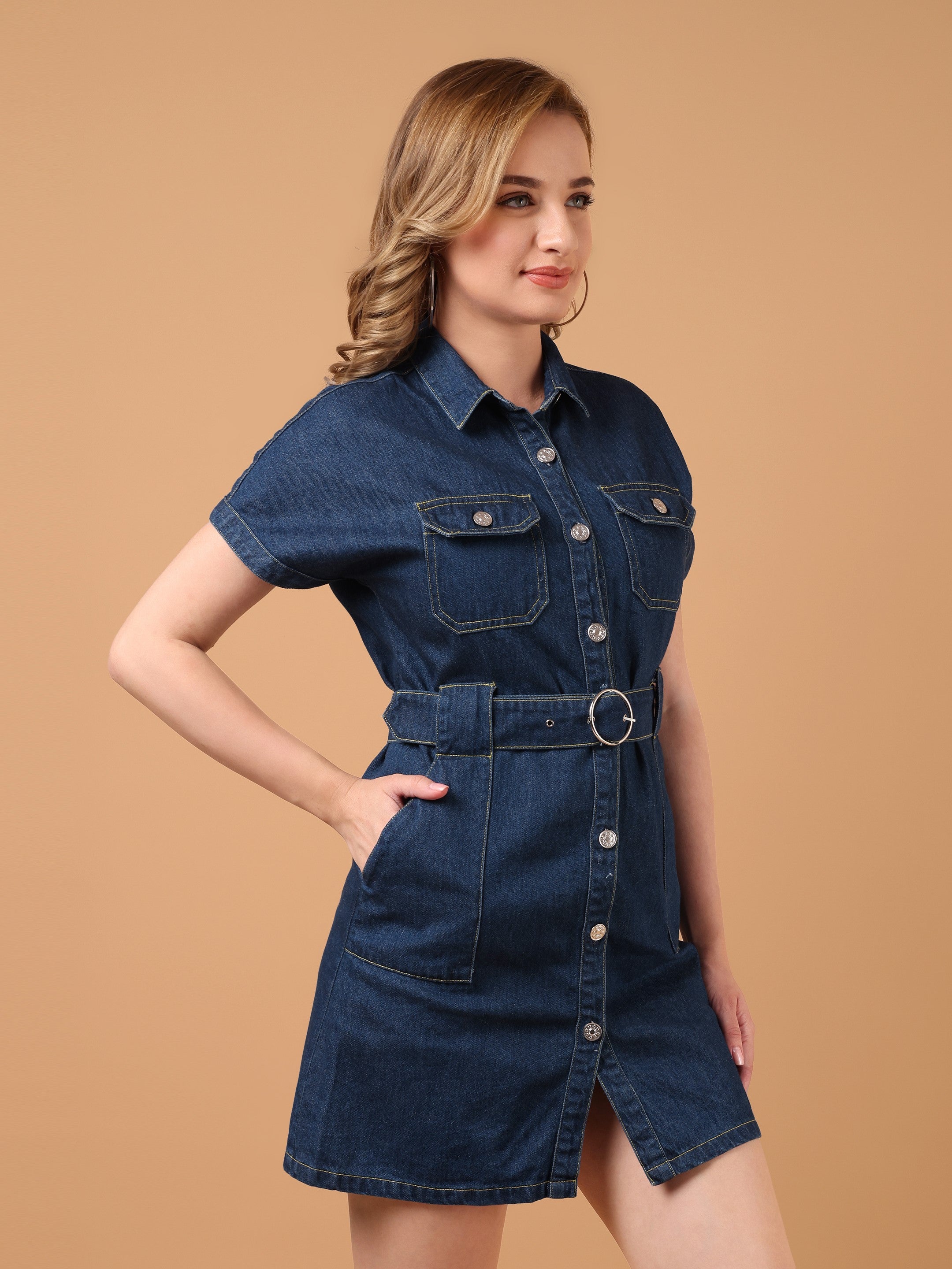 DYNA Denim Midi Dress-Blue