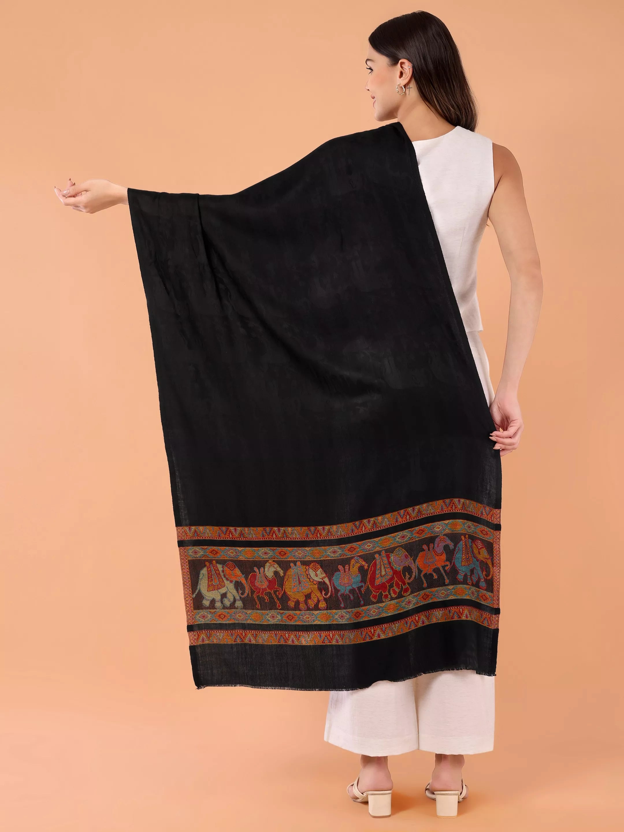 SILKINA Paisley Woven Modal Silk Stole-Dark black base
