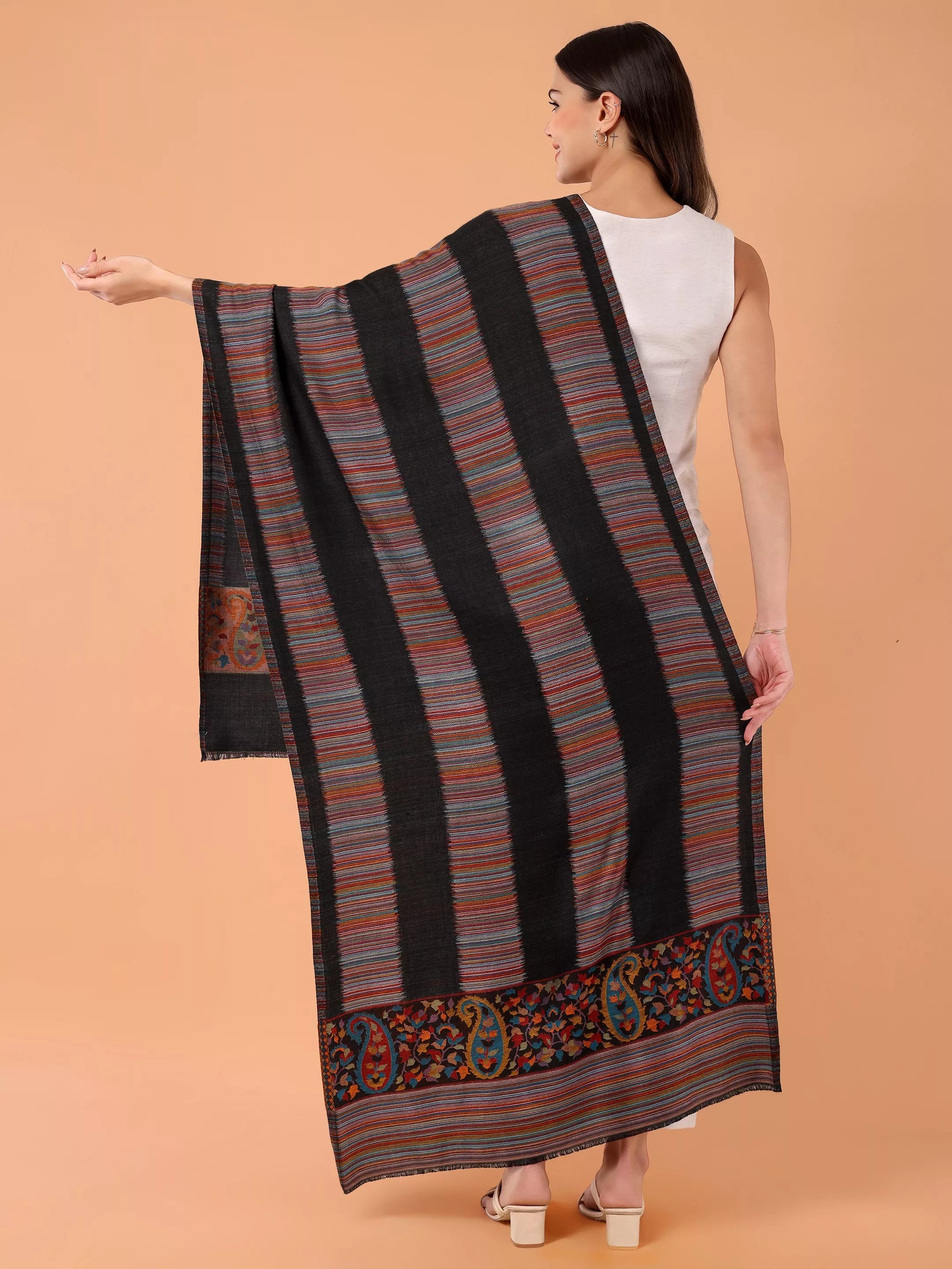 SILKINA Paisley Woven Modal Silk Stole-Dark black base
