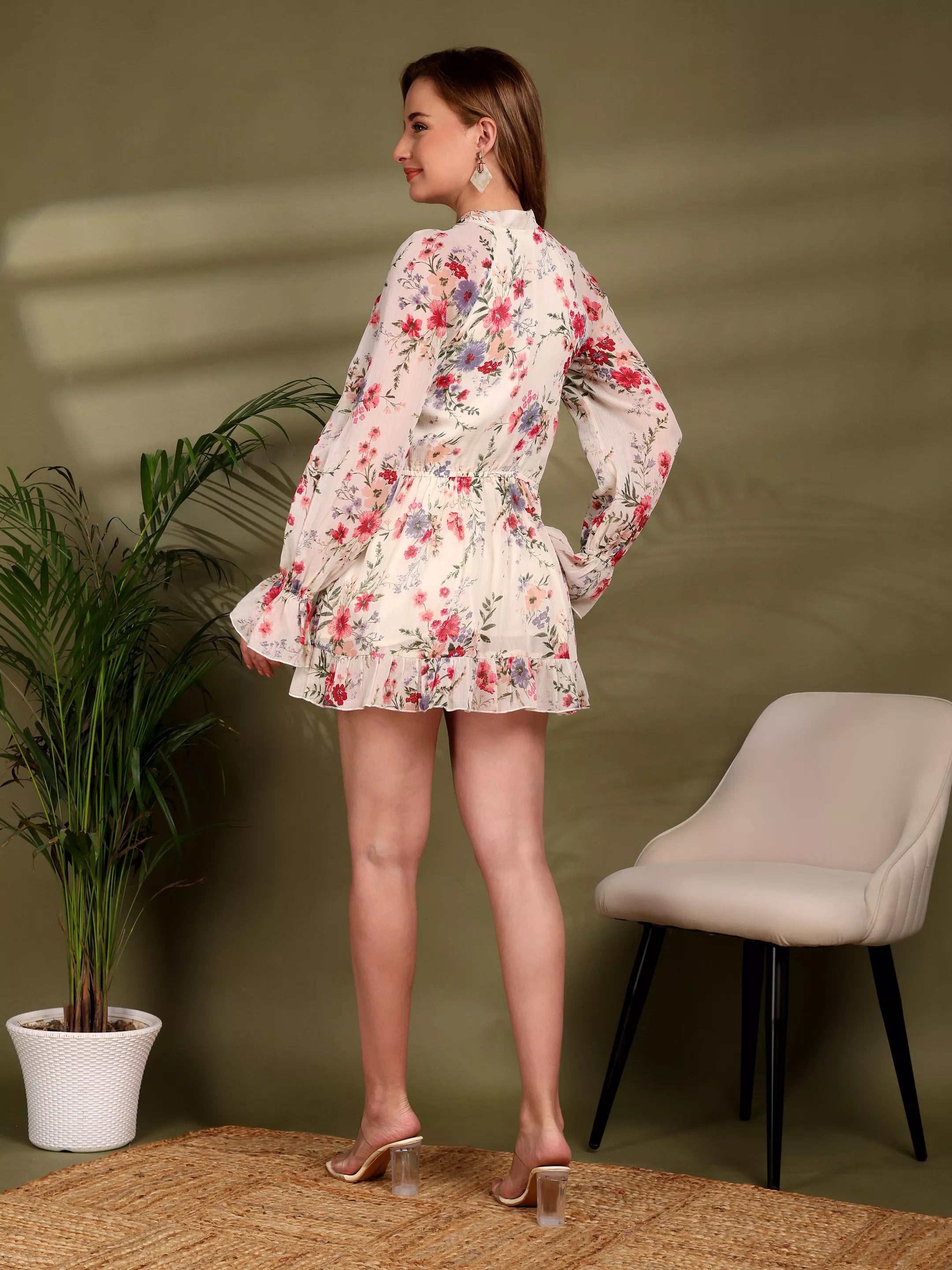 FLORINA Floral Chiffon Ruffle Mini Dress