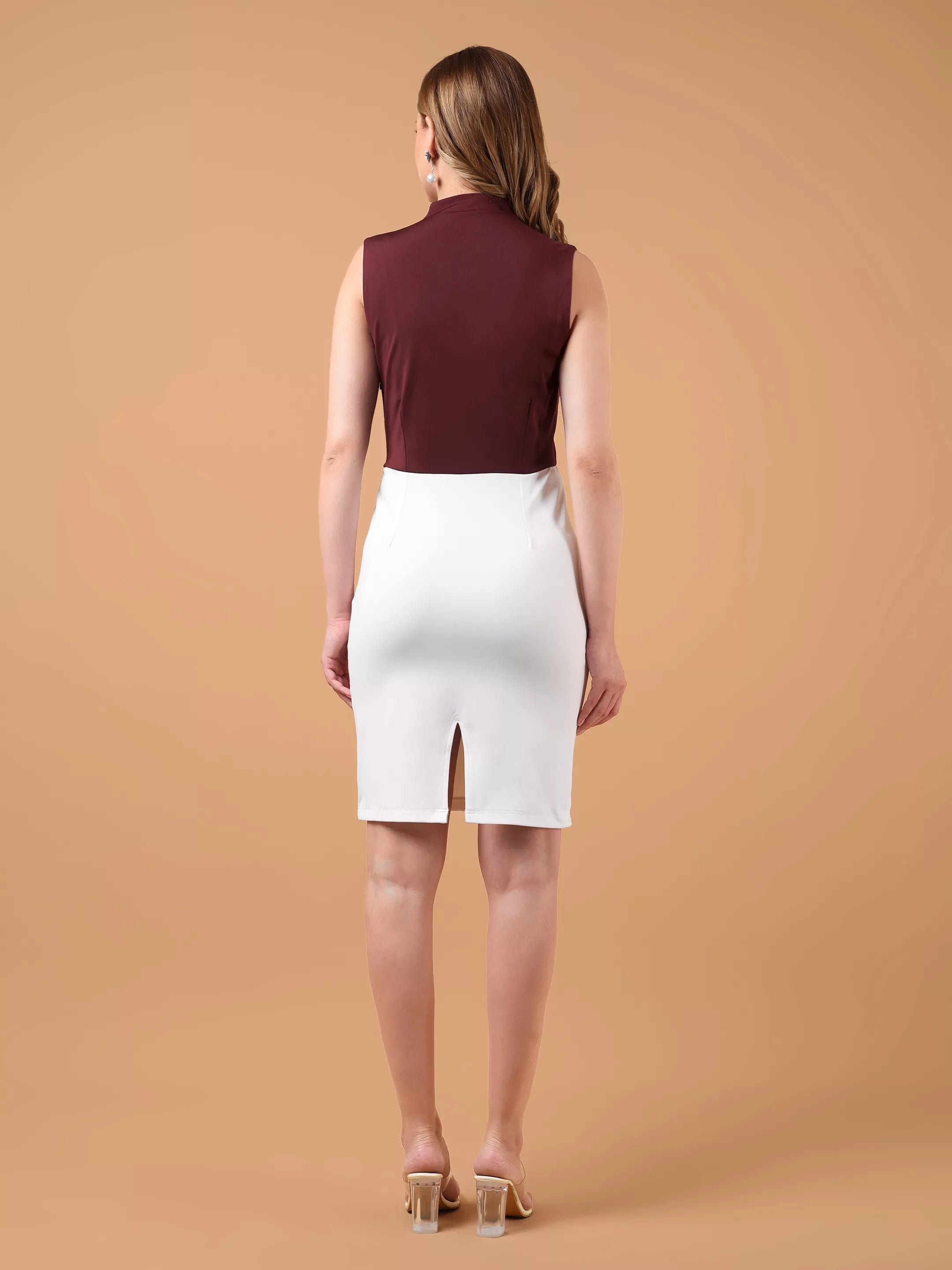 ELIRA Sleeveless Bodycon Dress - White & Cherry