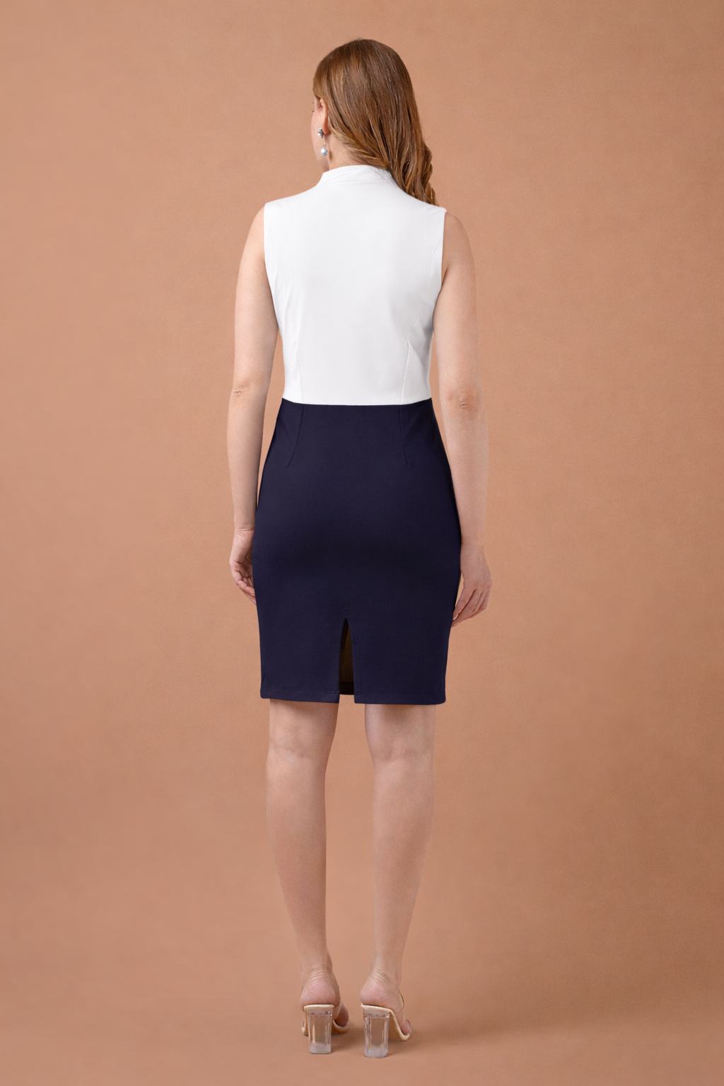 White & Blue Color Sleeveless Bodycon Dress