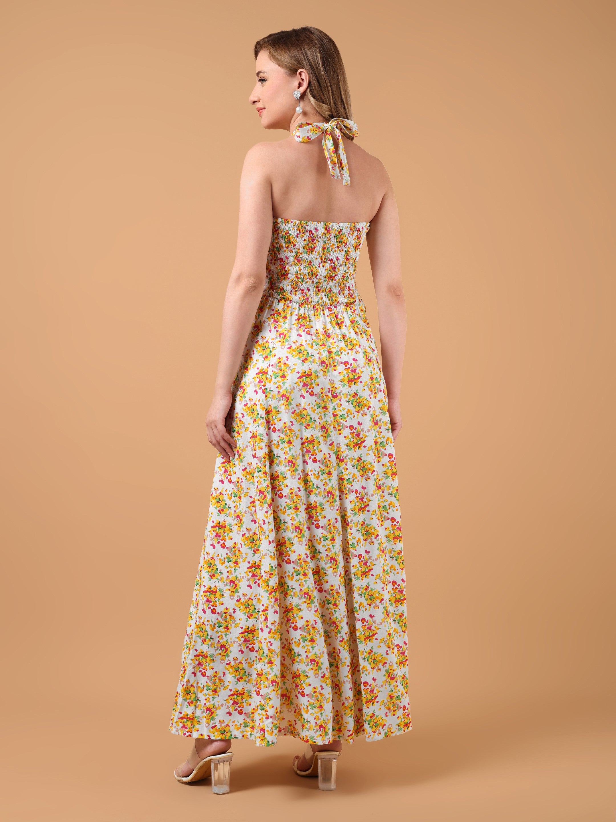 FLORA Halter Neck Dress- Yellow