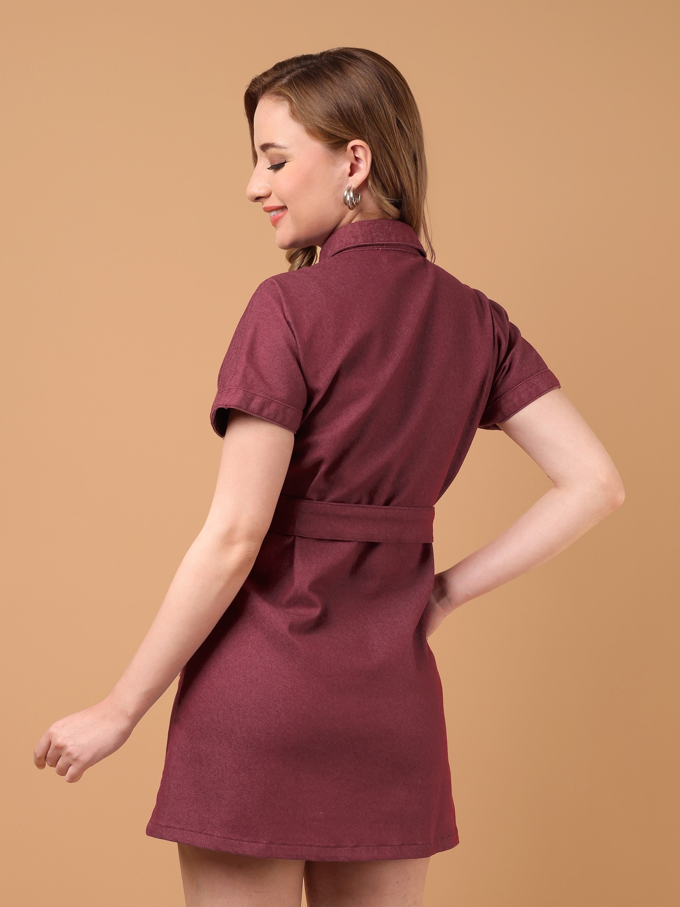 DYNA Denim Midi Dress-Burgundy