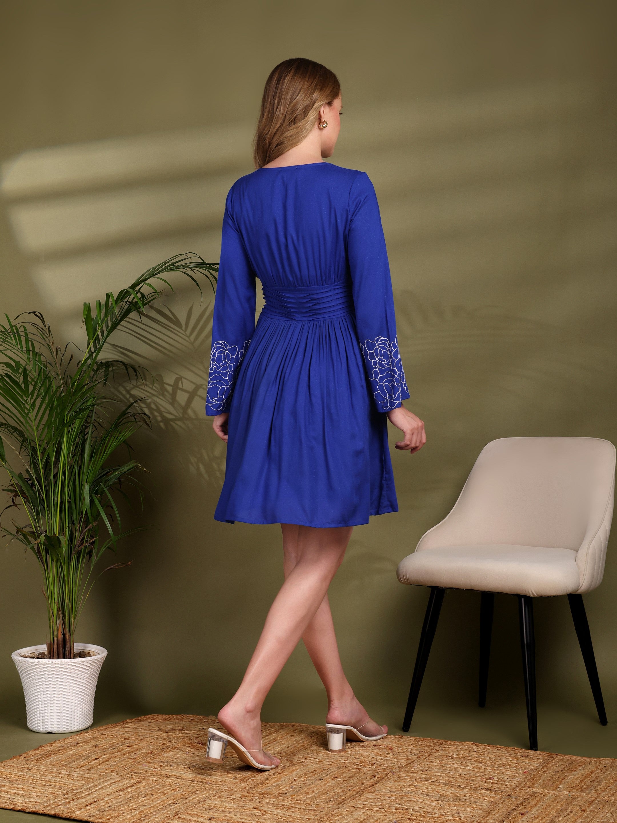 EVARA Mini Dress with Embroidered Sleeves