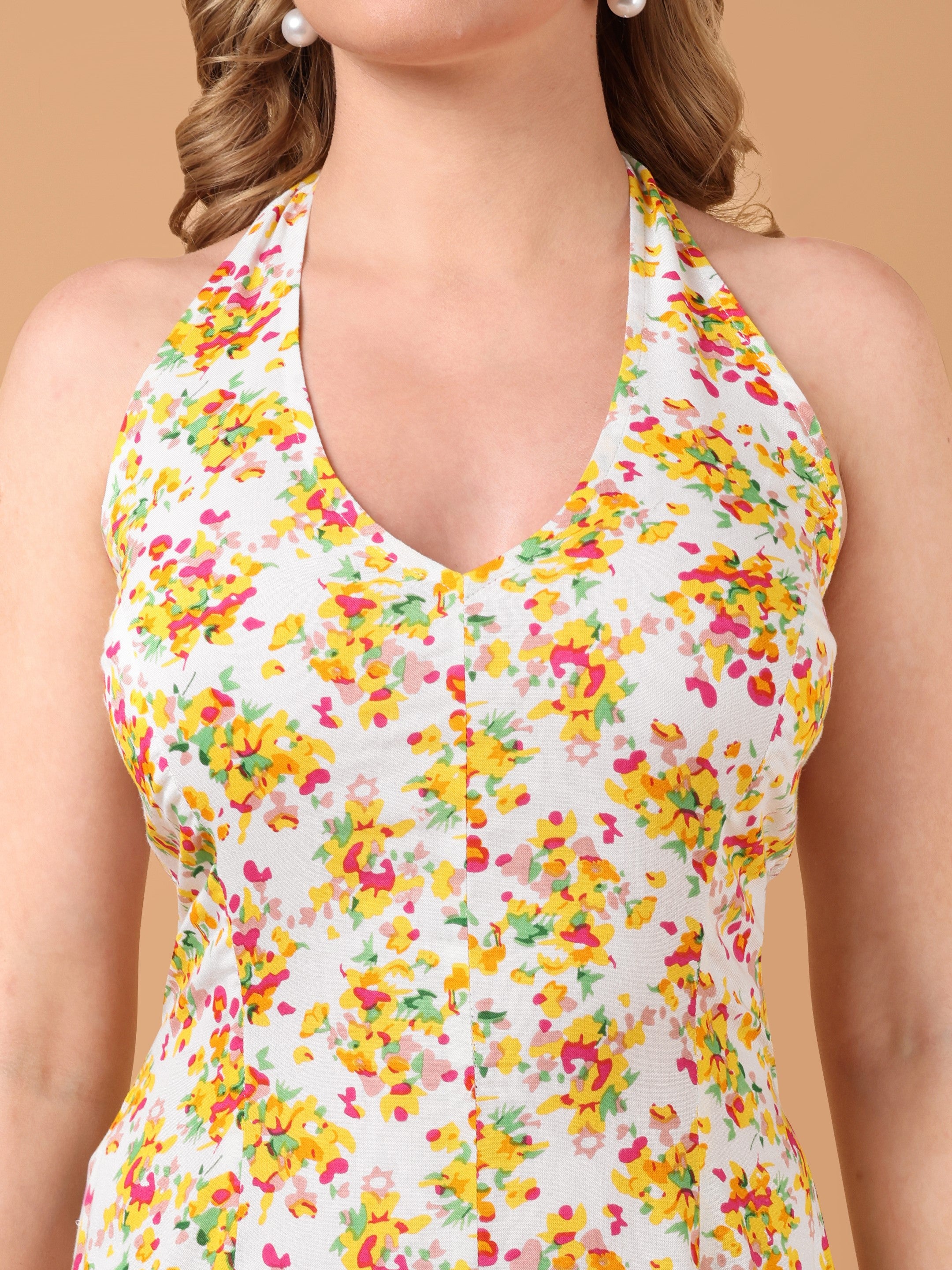 FLORA Halter Neck Dress- Yellow