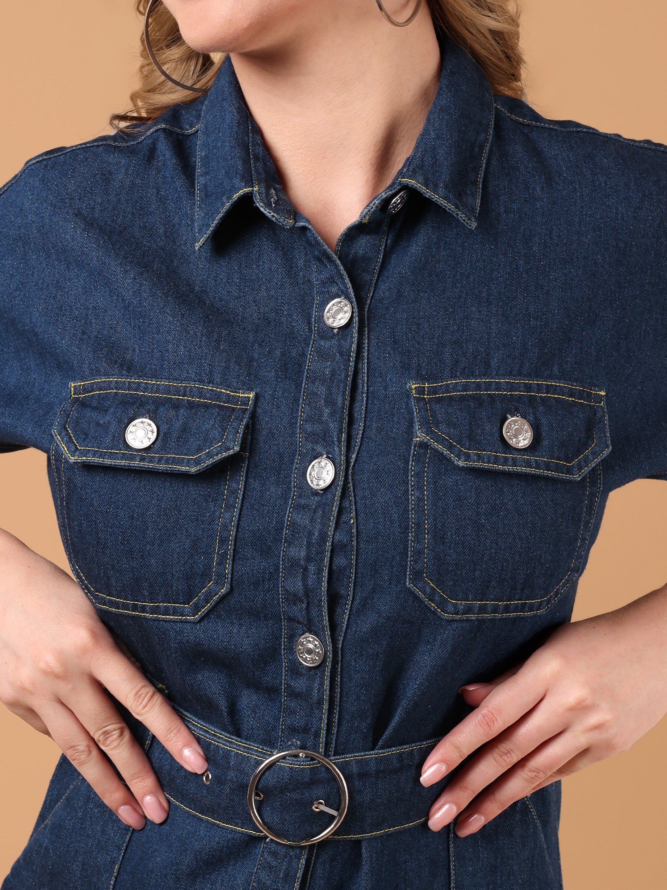 DYNA Denim Midi Dress-Blue