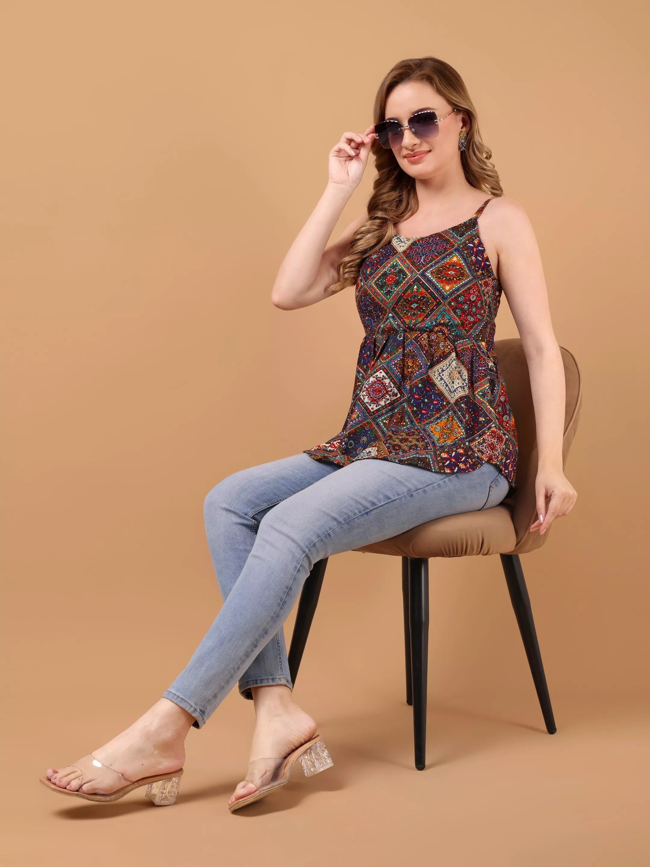 SANAH Boho Print Sleeveless Top