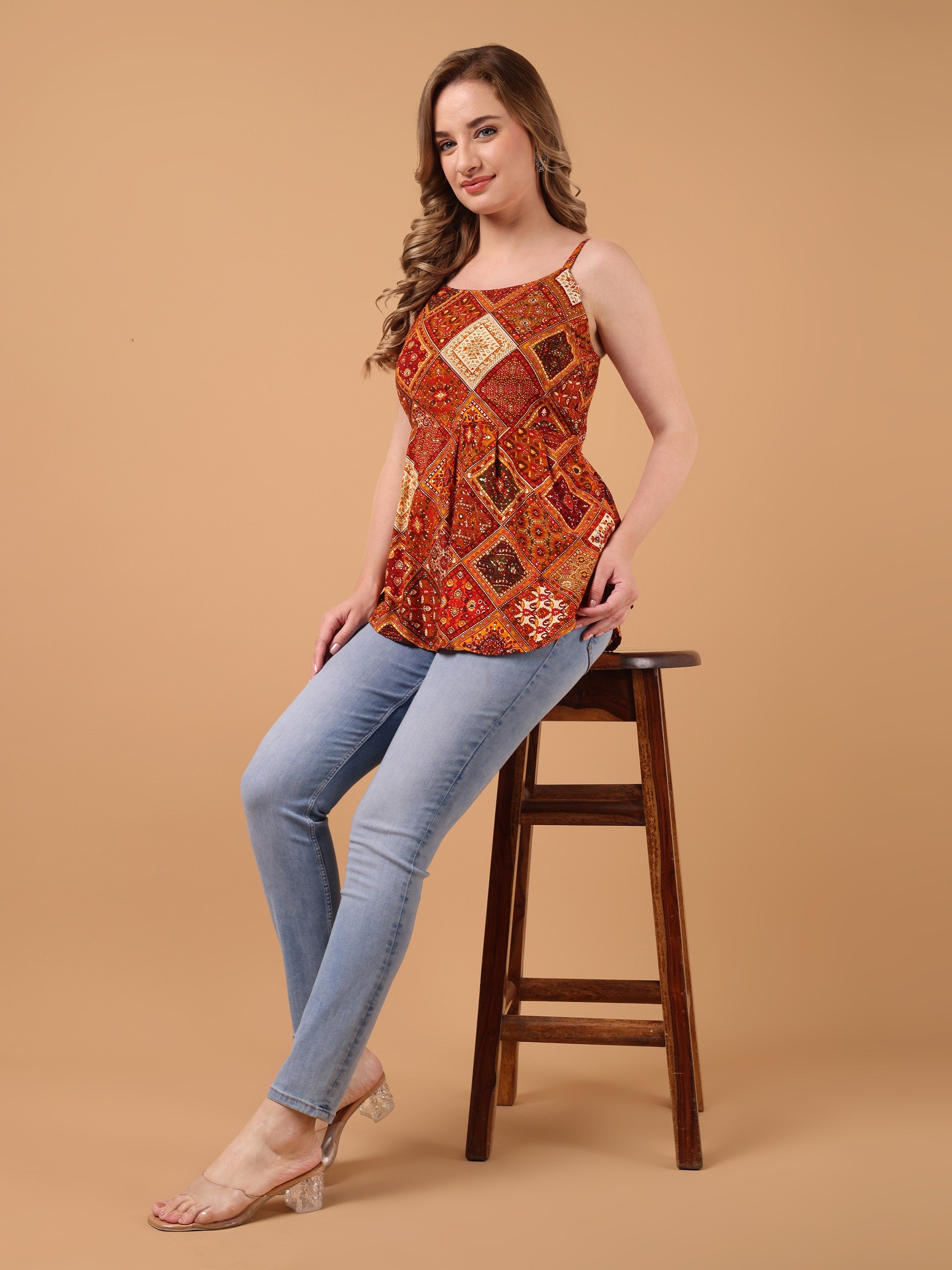 SANAH Boho Print Sleeveless Top