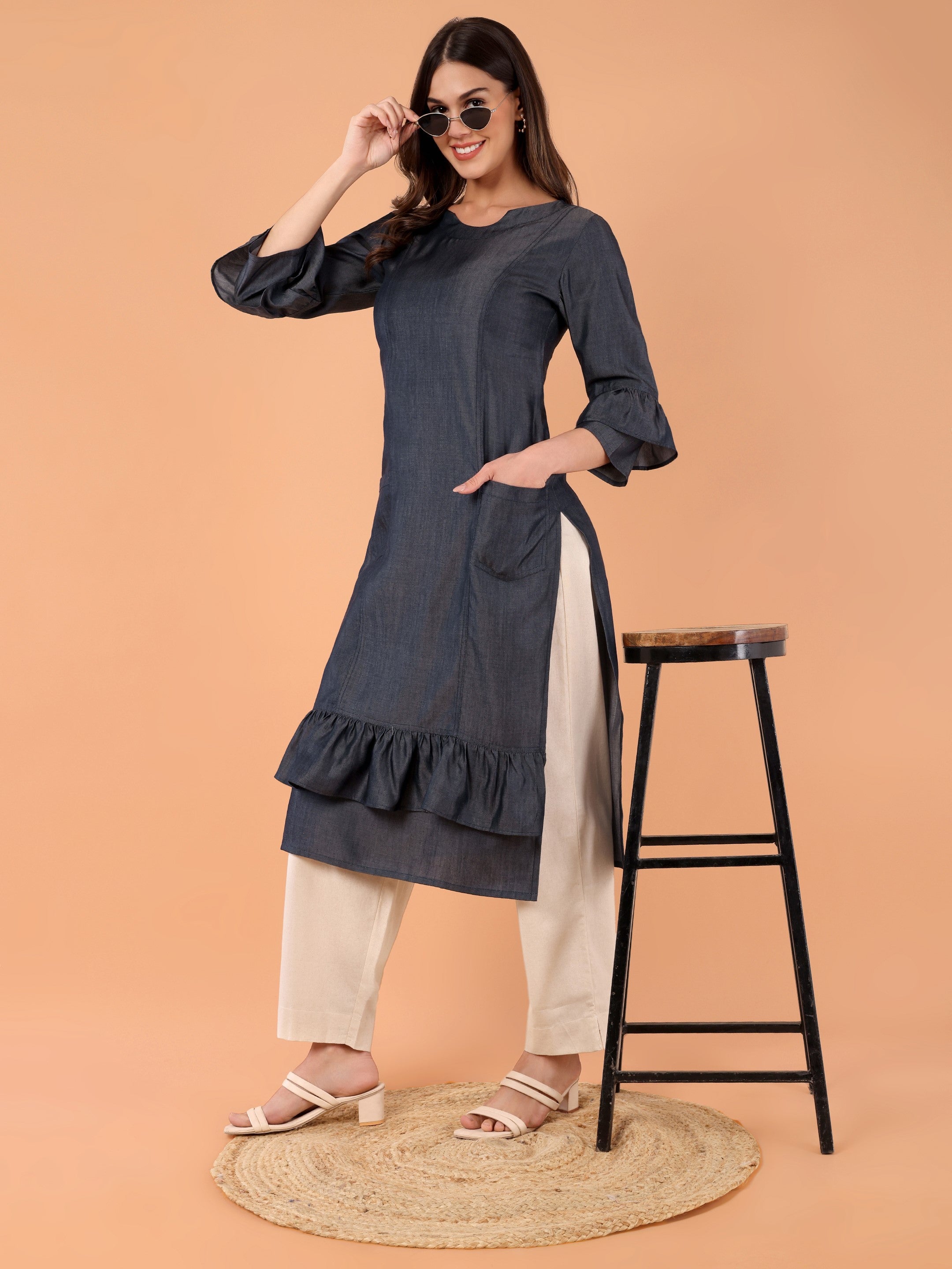SAMAIRA Denim Layered Kurta