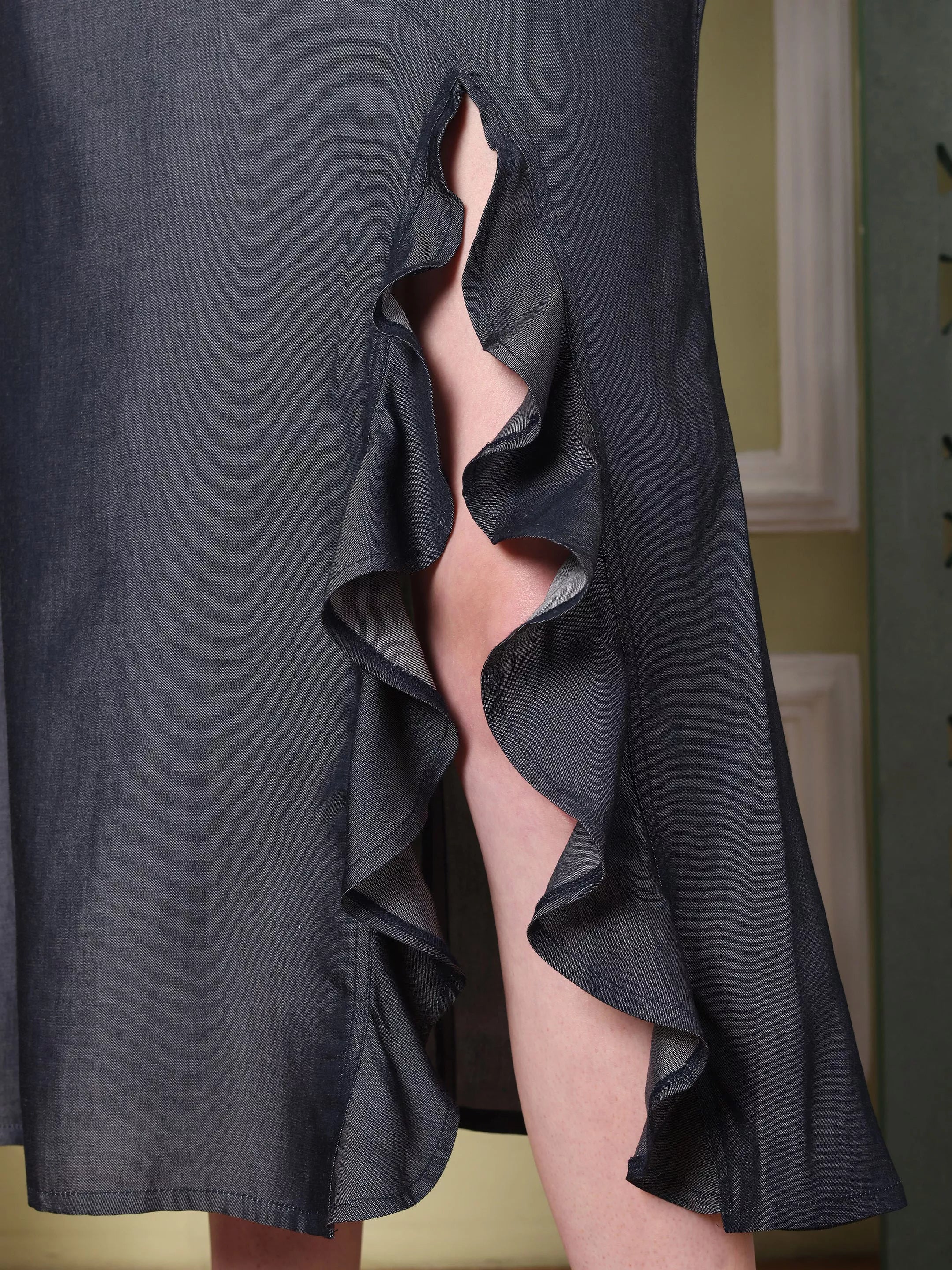 LORIELA Denim Co-ord Set with Front Slit Skirt