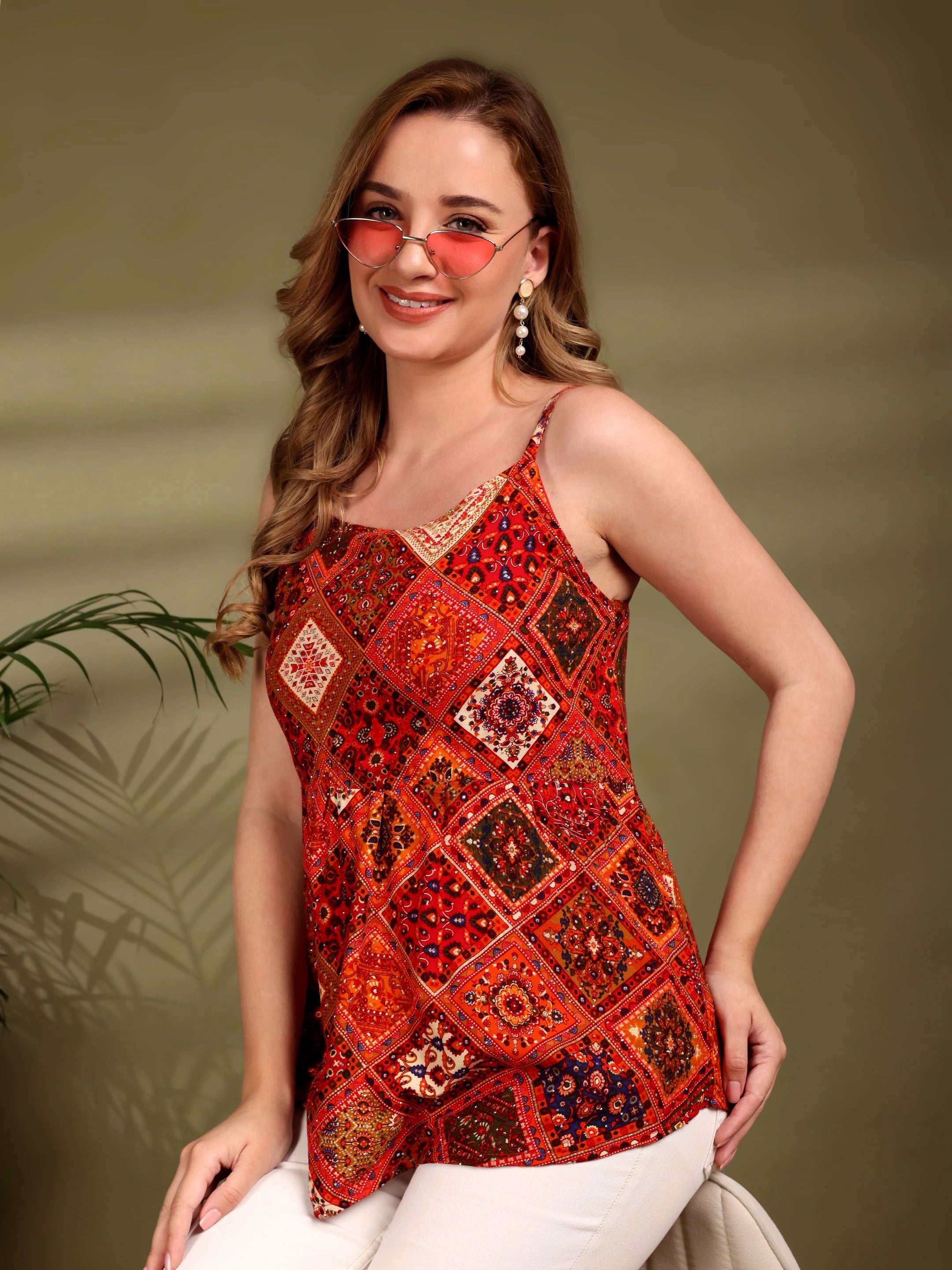 SANAH Boho Print Sleeveless Top