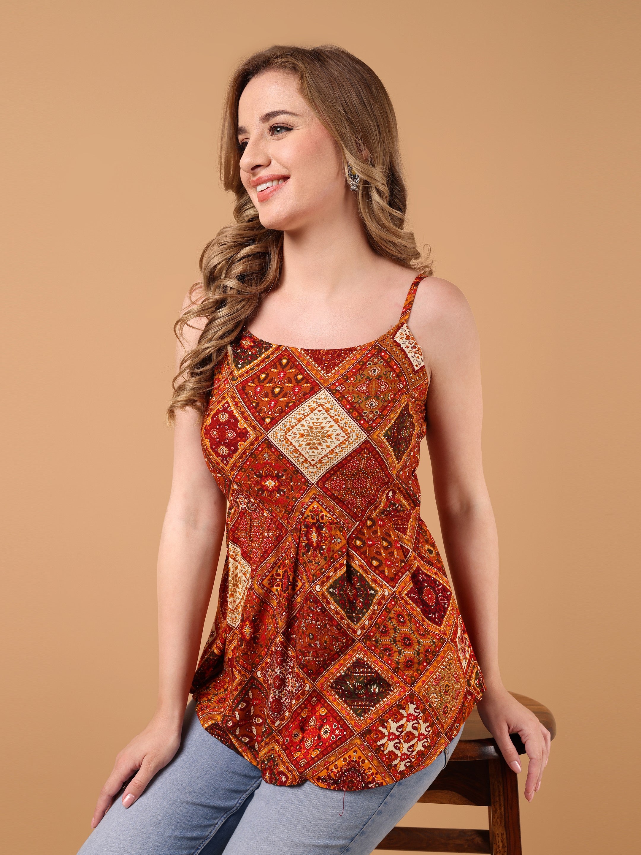 SANAH Boho Print Sleeveless Top