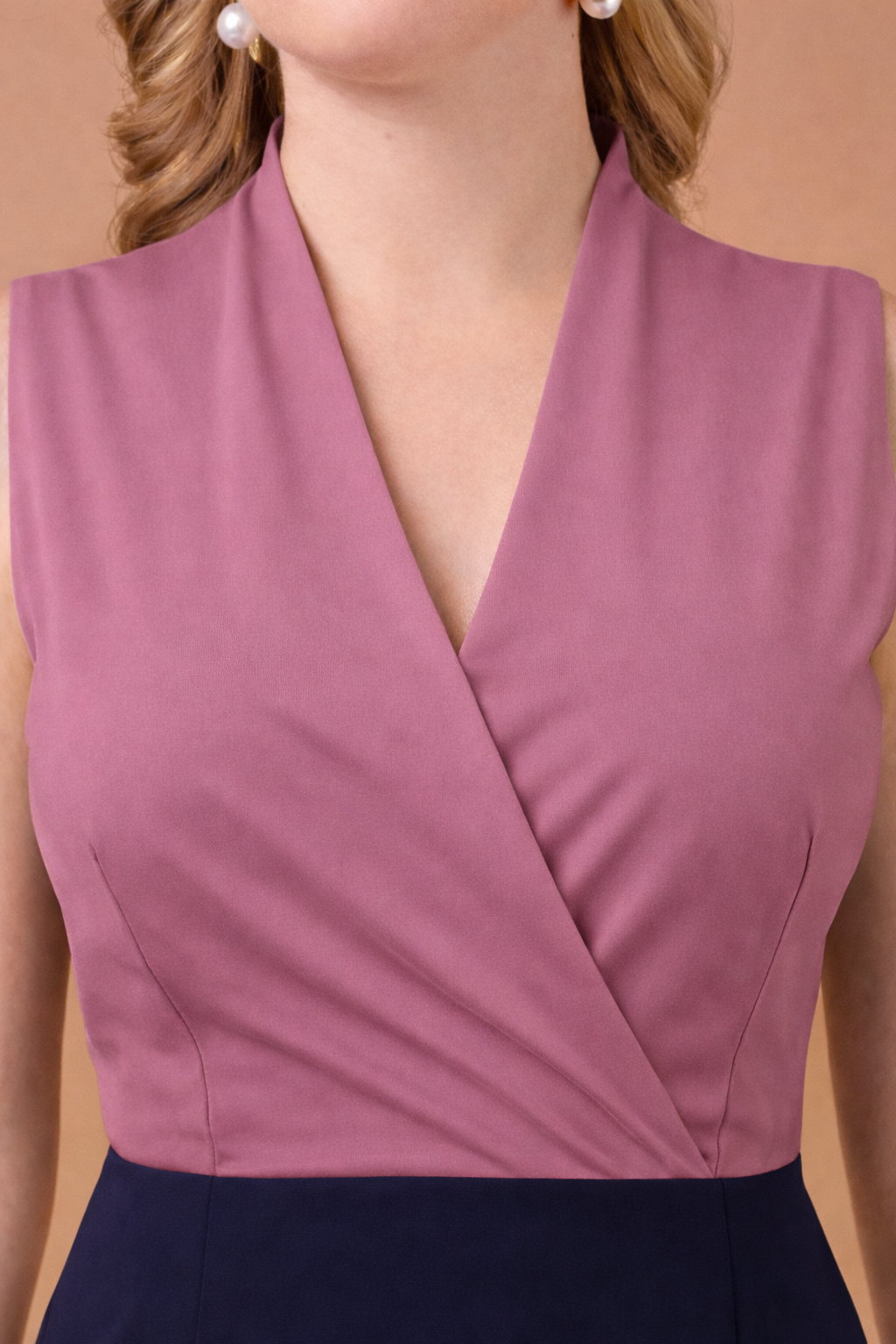 Onion Pink & Navy Blue Color Sleeveless Bodycon Dress in Taiwan Lycra Fabric