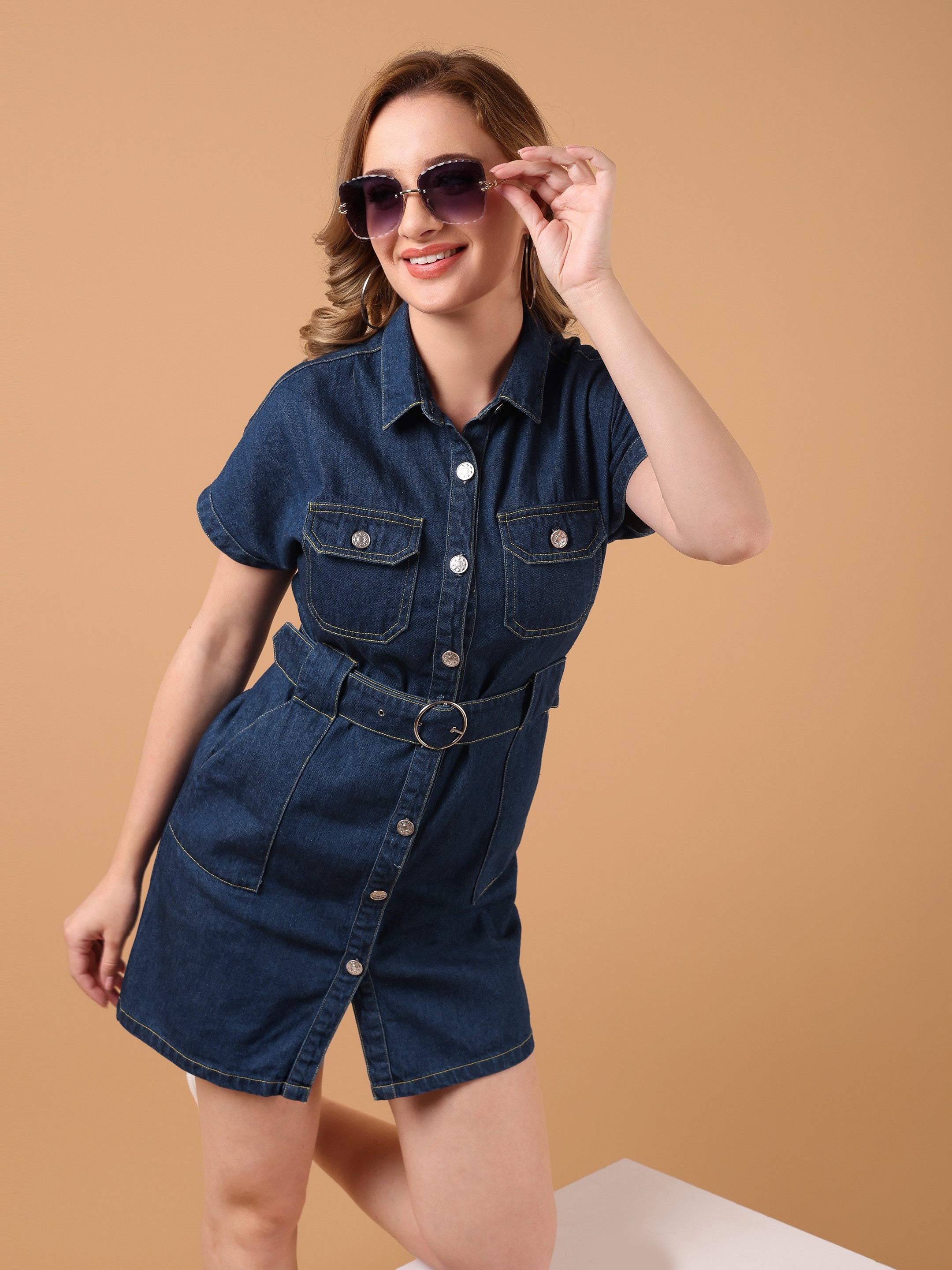 DYNA Denim Midi Dress-Blue