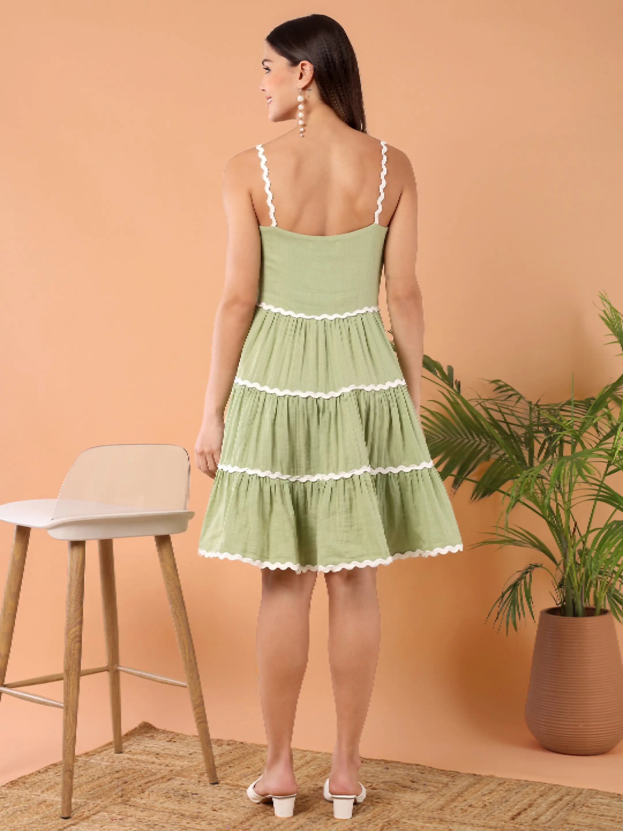 MODEVA Tiered Dress with Rickrack Lace