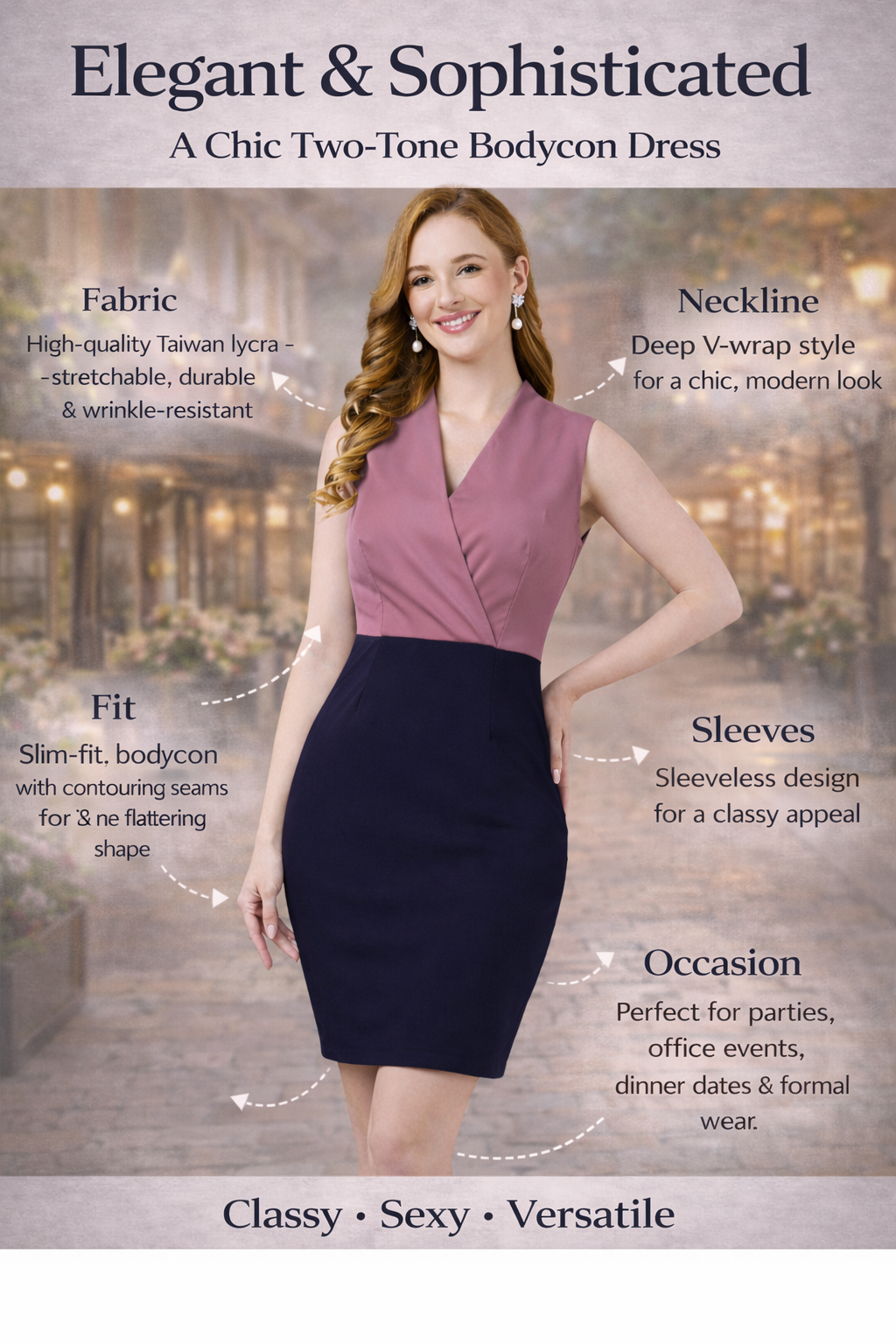 Onion Pink & Navy Blue Color Sleeveless Bodycon Dress in Taiwan Lycra Fabric