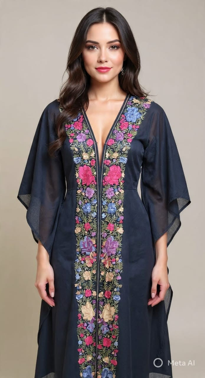 Belleza  Black Floral Embroidered Kaftan