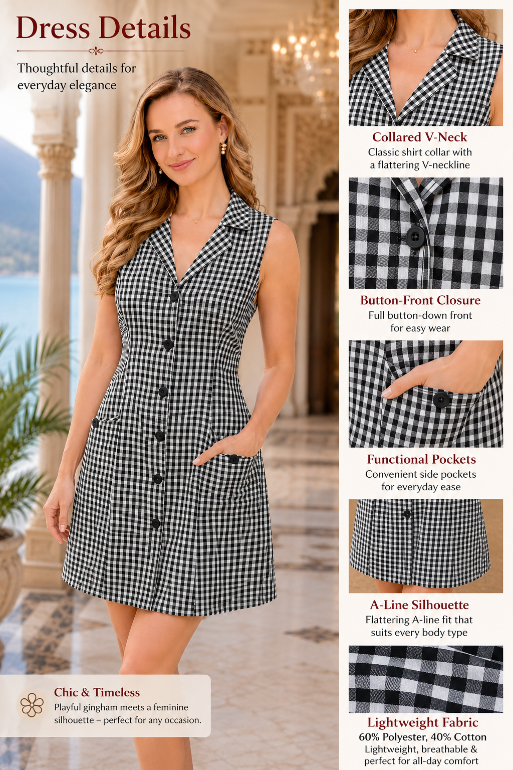 Leisureloom Women's Red & White Checked Sleeveless Shirt Dress-LL-091