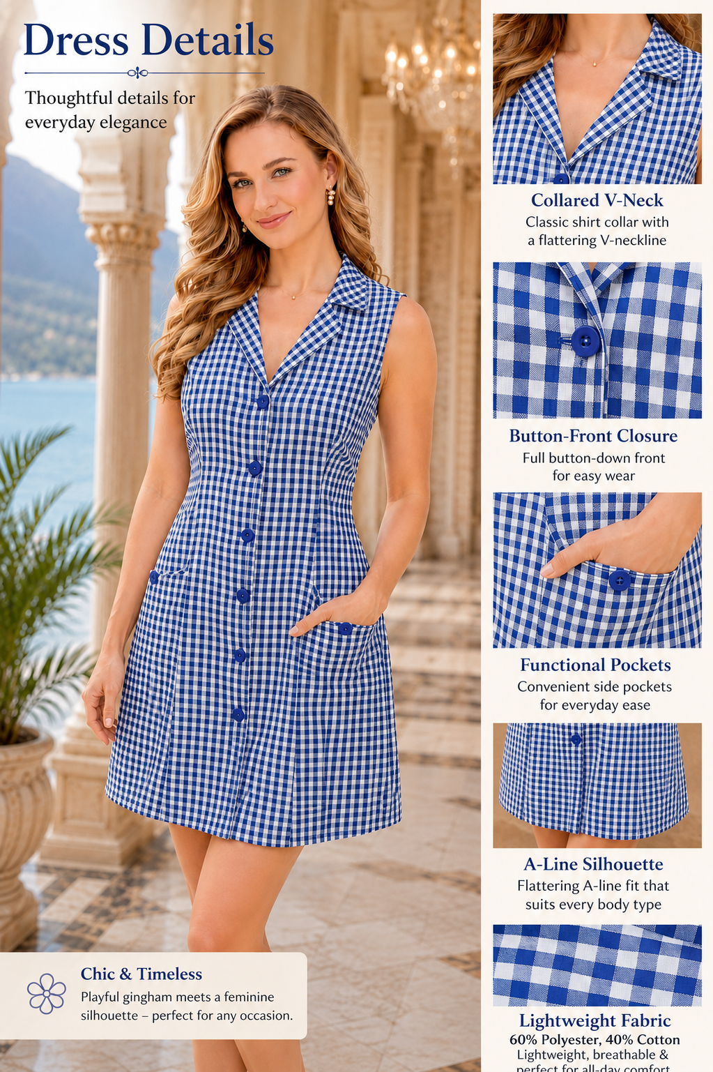Leisureloom Women's Red & White Checked Sleeveless Shirt Dress-LL-092