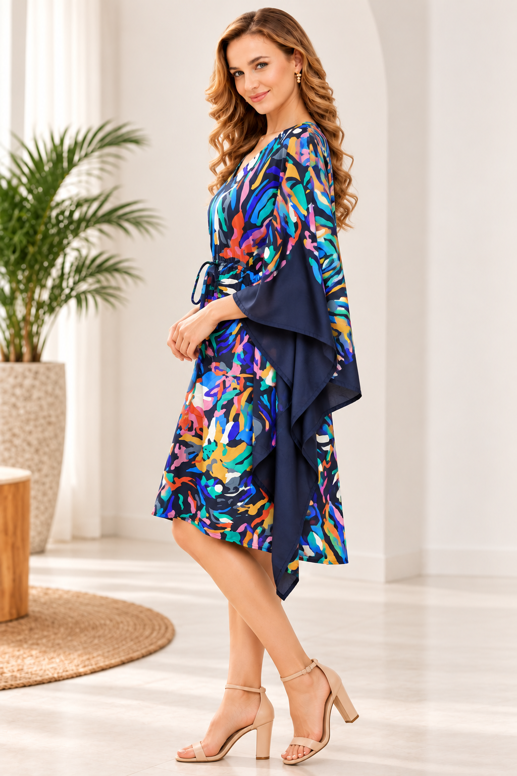 Midnight Bloom Printed Kaftan Dress - LL-094