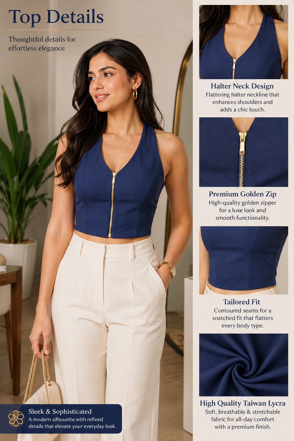 Blue Halter Neck Crop Top - LL-093